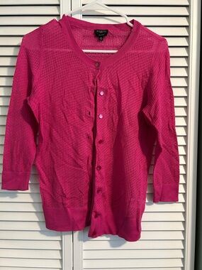 Talbots Fuchsia Open-Knit mesh cotton Button Cardigan